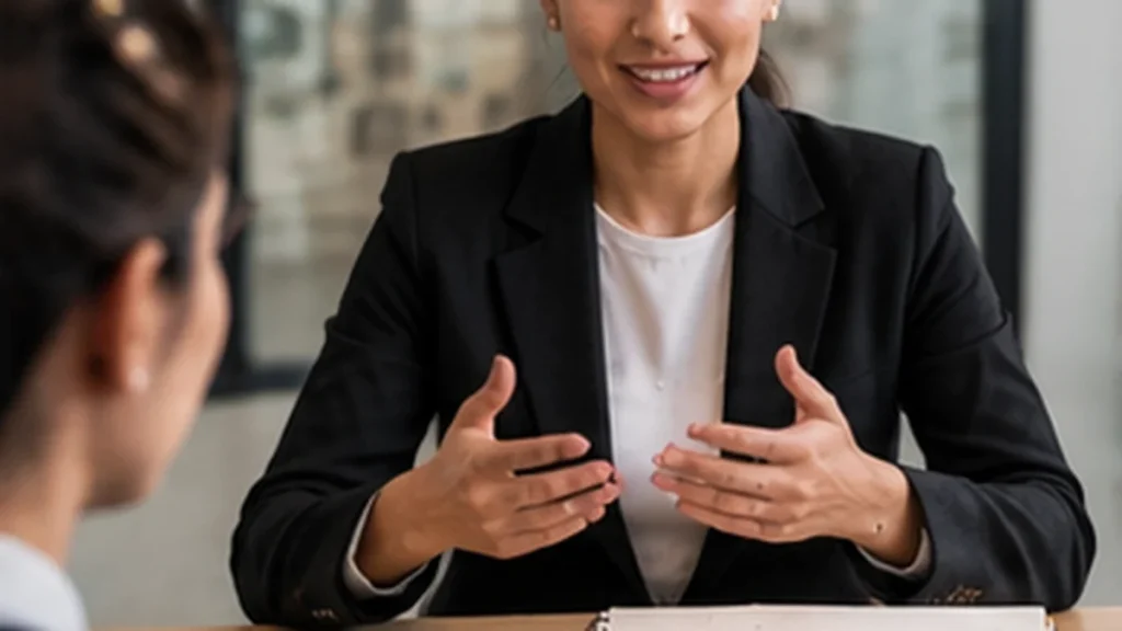 Visa applicant practicing interview answers with organized travel and financial documents